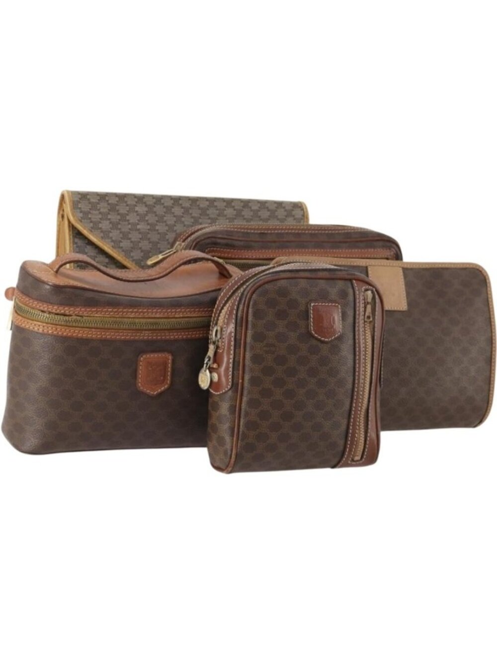 CELINE Macadam Canvas Clutch Bag PVC Leather 5 Set Brown Gold